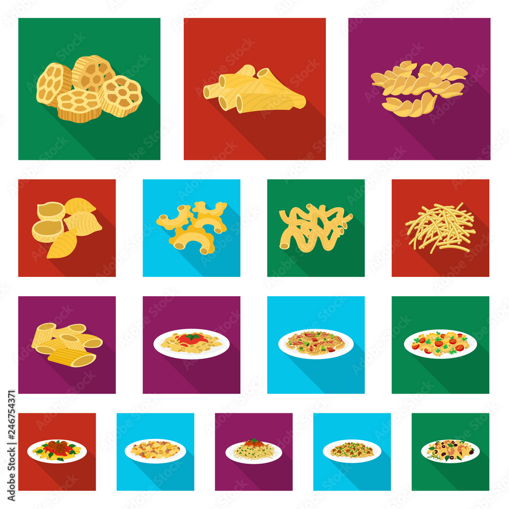 Isolated object of pasta and carbohydrate icon. Set of pasta and macaroni vector icon for stock.