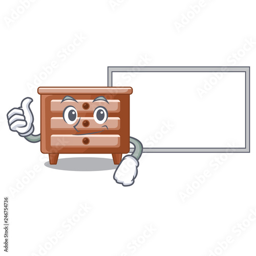Thumbs up with board bidside table in shape cartoon wood