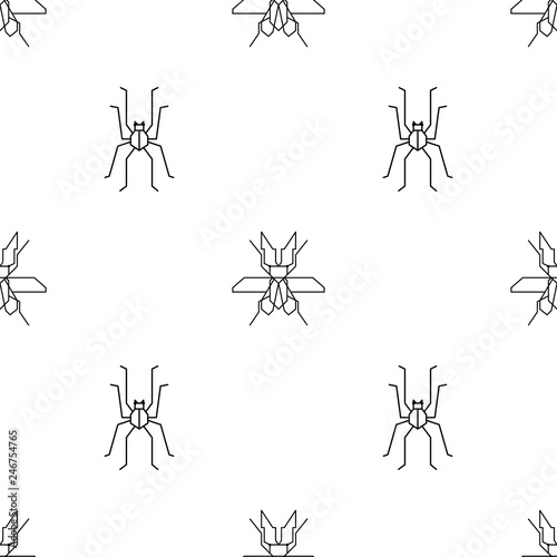 Vector seamless pattern in geometric line art style with insects beetles and spiders.