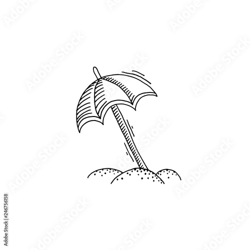 parasol on the beach in the sand sketch drawing icon