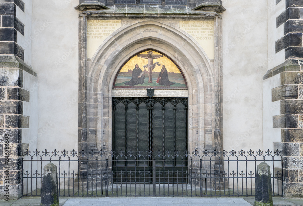 Door with theses  of the castle church in the Luther city Wittenberg 