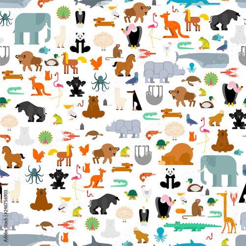 Fototapeta Naklejka Na Ścianę i Meble -  Animals pattern seamless. Zoo background. baby cloth texture Vector