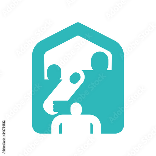 Family home icon symbol. household residence. Dad, mom and baby at house sign.
