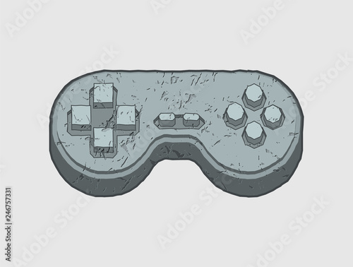 Stone joystick Prehistoric. Ancient gamepad. Old video game. Videogame manipulator of granite