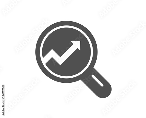 Chart icon. Report graph or Sales growth sign in Magnifying glass. Analysis and Statistics data symbol. Quality design element. Classic style icon. Vector