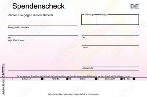 Spendenscheck mit abstraktem Muster