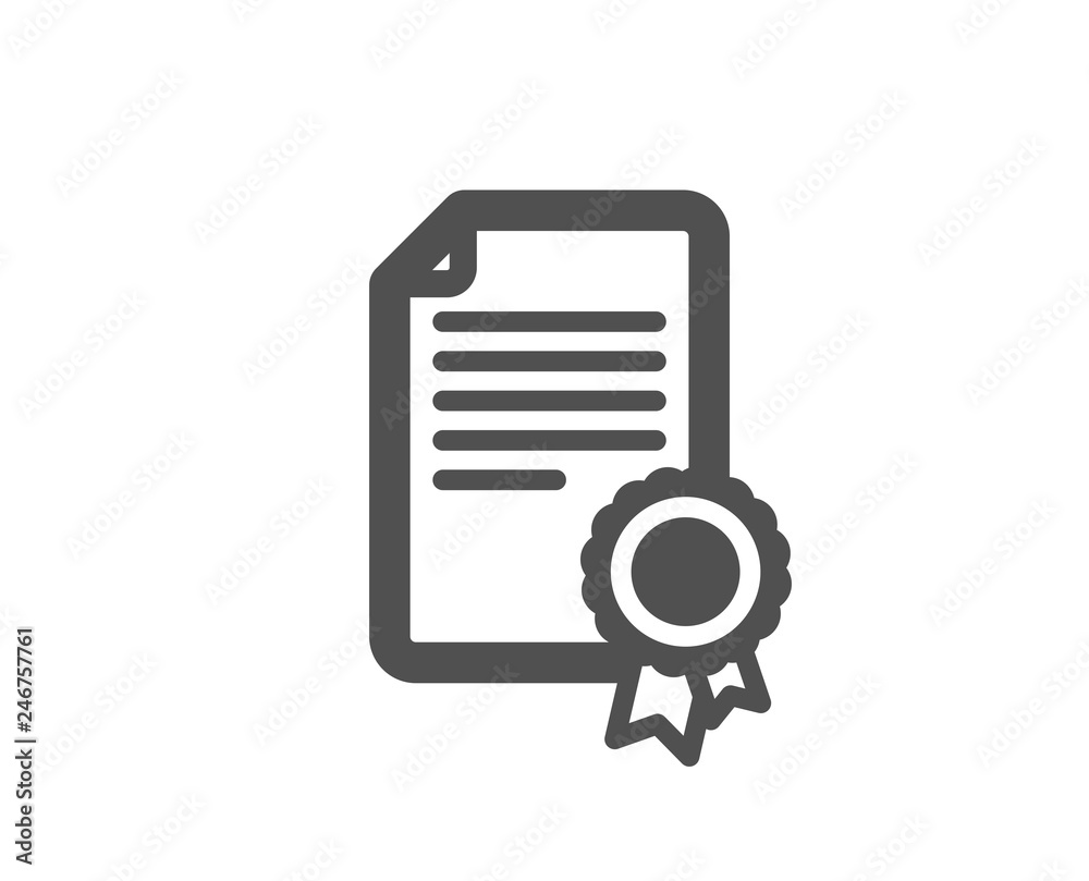 Certificate Medal icon. Diploma achievement symbol. Document with approved badge sign. Quality design element. Classic style icon. Vector Certificate Medal icon. Diploma achievement symbol. Document with approved badge sign. Quality design element. Classic style icon. Vector