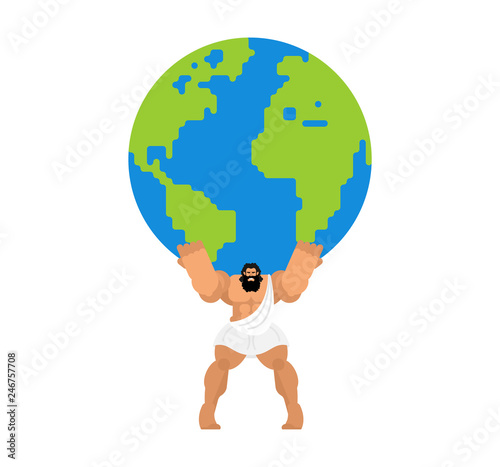 Atlas keeps earth. Atlant holds world on his shoulders