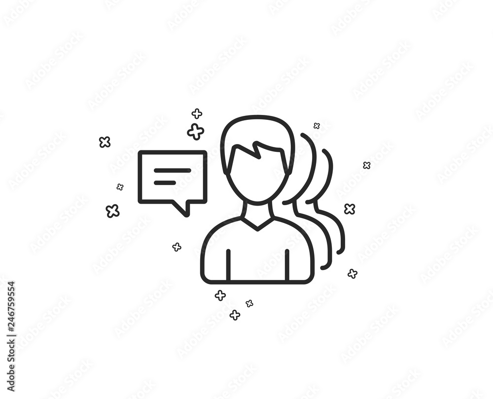 Group of Men line icon. Human communication symbol. Teamwork sign. Geometric shapes. Random cross elements. Linear People icon design. Vector Group of Men line icon. Human communication symbol. Teamwork sign. Geometric shapes. Random cross elements. Linear People icon design. Vector
