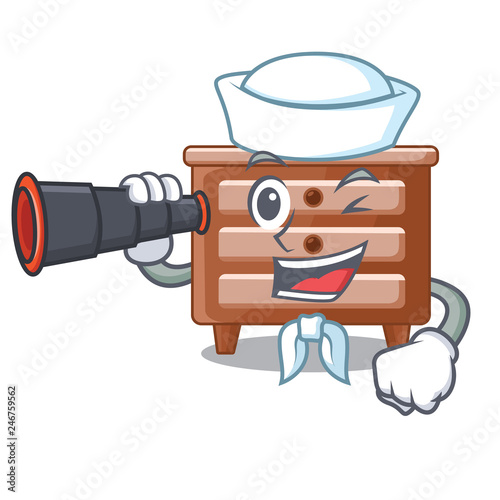 Sailor with binocular character bedside table in the room