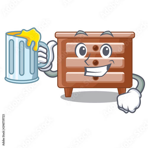 With juice character bedside table in the room