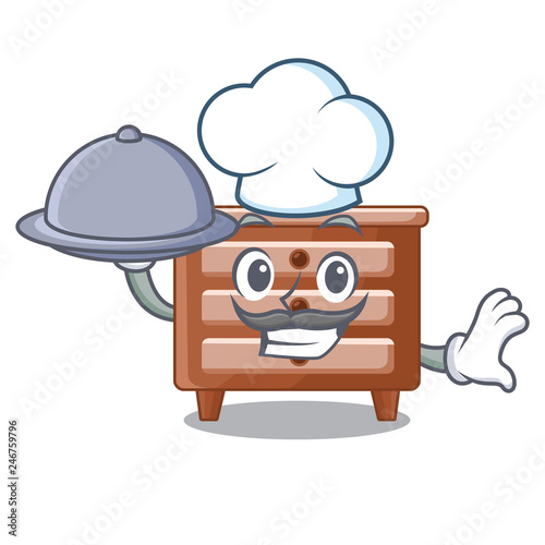 Chef with food character bedside table in the room