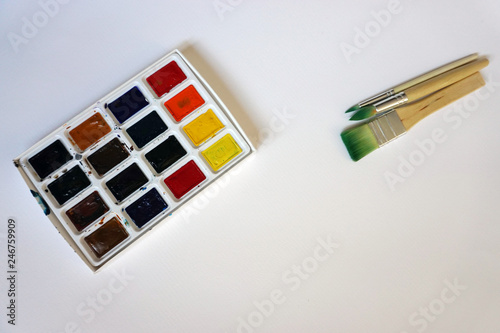 palette with brush and paints