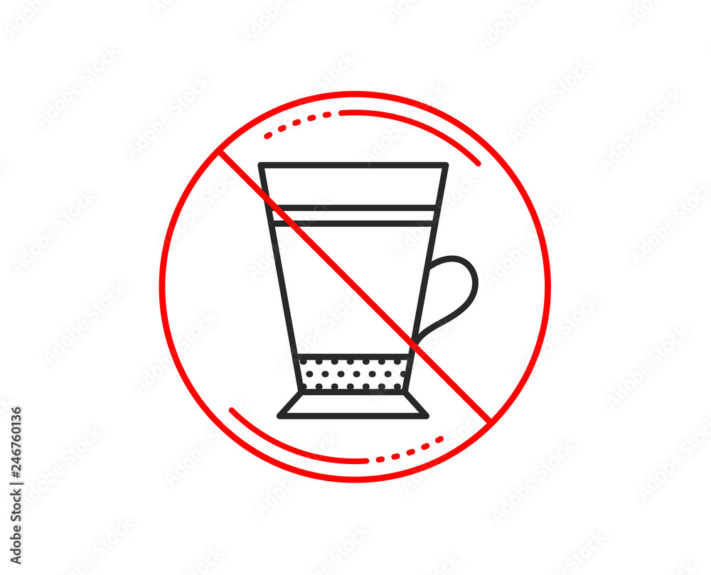 No or stop sign. Latte coffee icon. Hot drink sign. Beverage symbol. Caution prohibited ban stop symbol. No icon design. Vector No or stop sign. Latte coffee icon. Hot drink sign. Beverage symbol. Caution prohibited ban stop symbol. No icon design. Vector