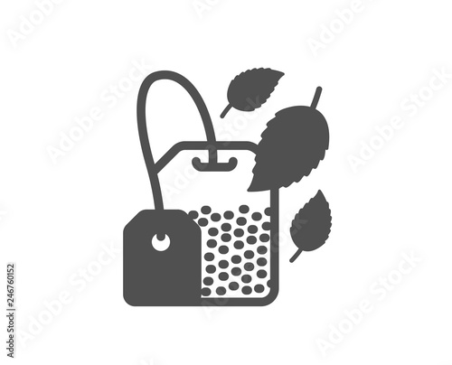 Mint Tea bag icon. Fresh herbal beverage sign. Mentha leaves symbol. Quality design element. Classic style icon. Vector