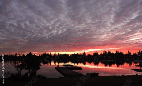 Intense Sunset on Lake Mreidian in Kent Washington 1