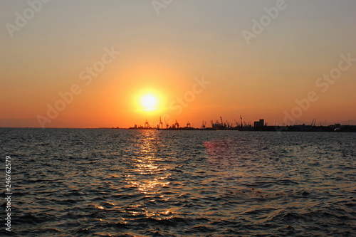 Romantic sunset in the harbor of Thessaloniki Greece