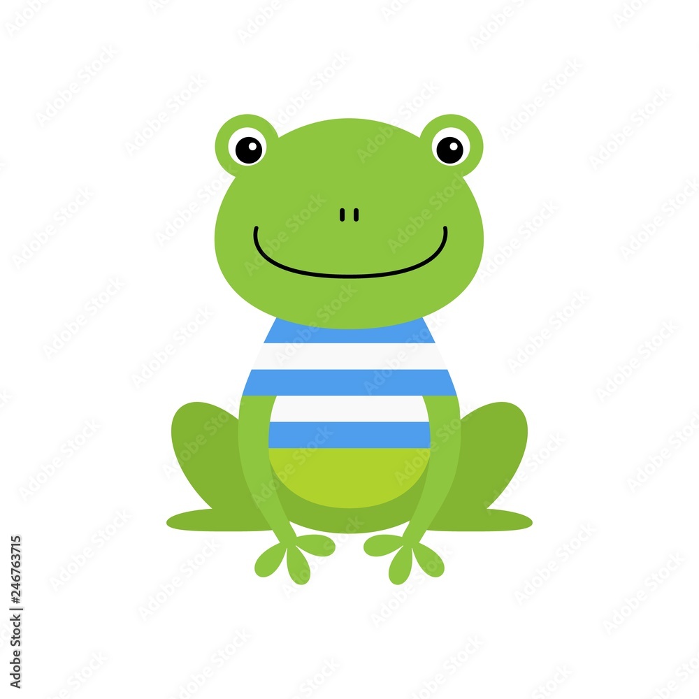 Obraz premium Cute green sailor frog cartoon character isolated on white background