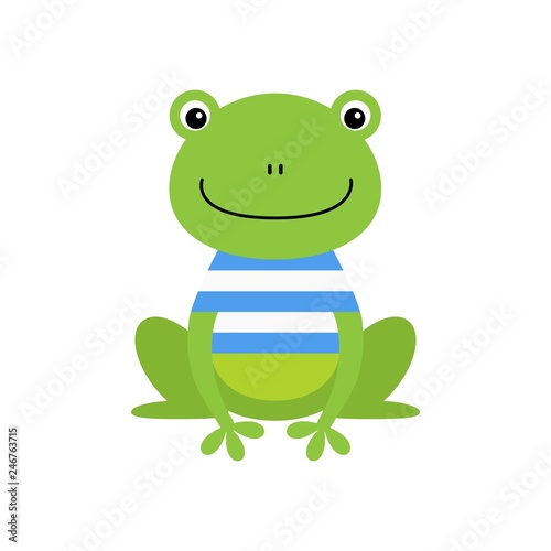 Cute green sailor frog cartoon character isolated on white background