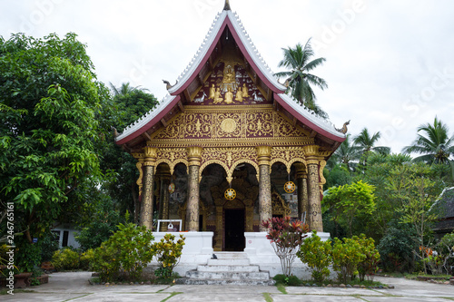 Luang Prabang, Laos – December 14, 2018: Beautiful buddhist temple in Luang Prabang old town, former capital of Laos and now a UNESCO World Heritage city.