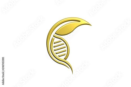 Biology DNA logo. Gold style. 3D Render illustration © LogoStockimages