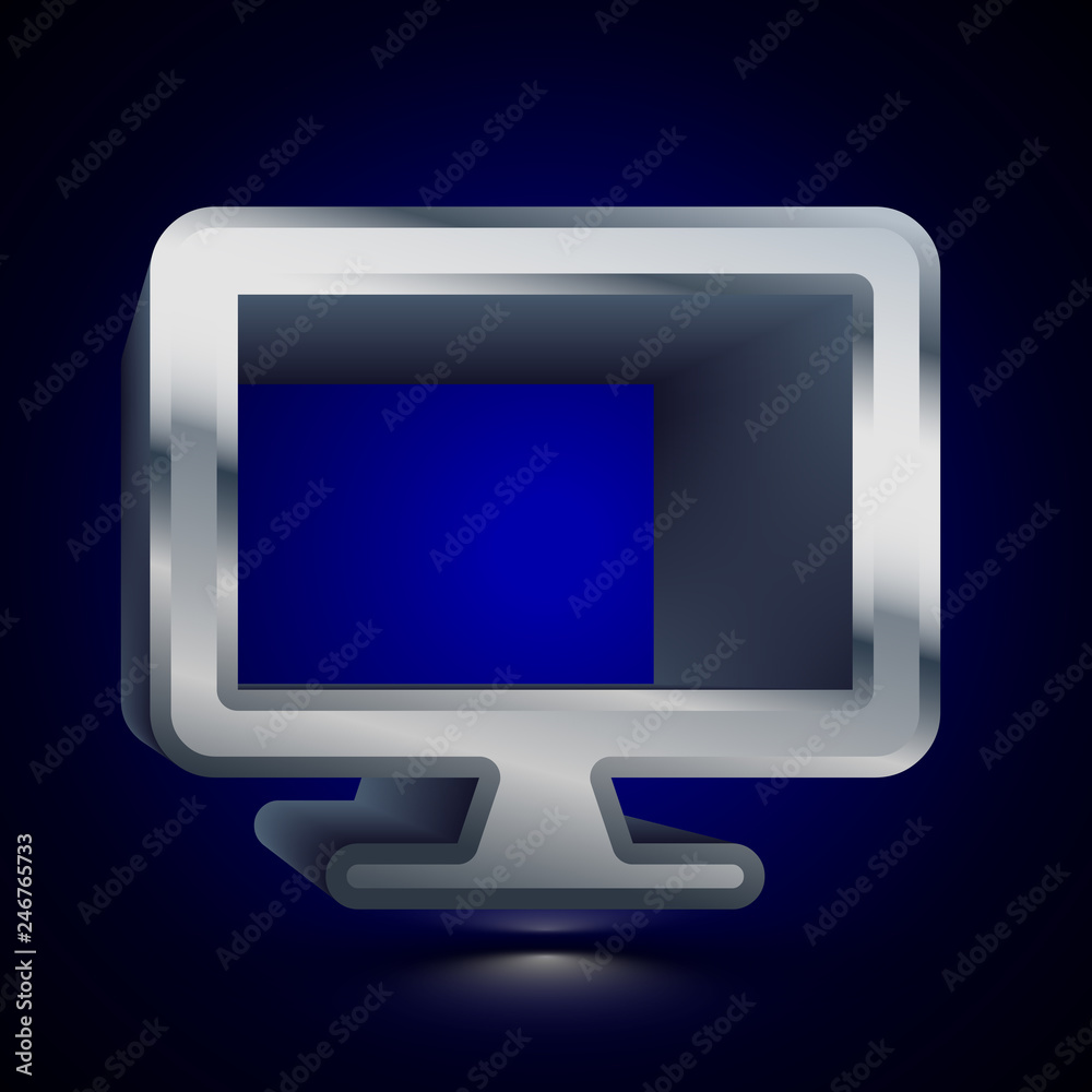 3D stylized PC icon. Silver vector icon. Isolated symbol illustration on dark background. 3D stylized PC icon. Silver vector icon. Isolated symbol illustration on dark background.