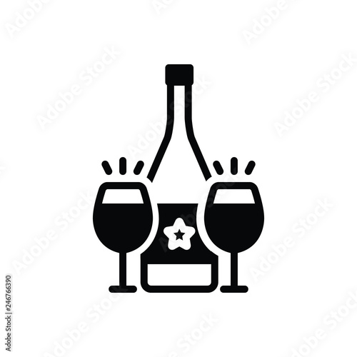 Black solid icon for cava wine bottle 