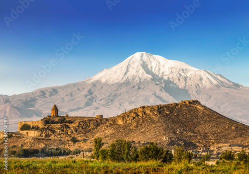 View of mount Ararat and the monastery of Khor Virap from Armenia photo