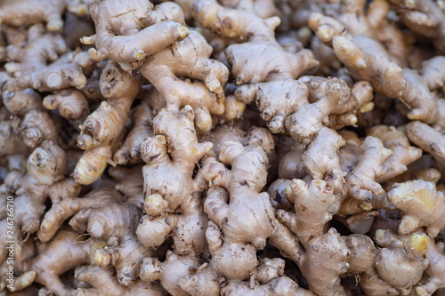 Fresh organic ginger in local market.