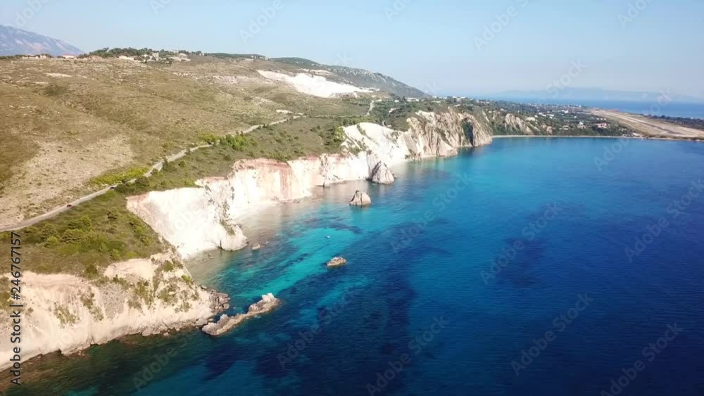 Aerial drone video of tropical paradise turquoise beach in mediterranean destination Aerial drone video of tropical paradise turquoise beach in mediterranean destination