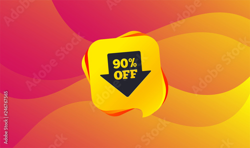 90% sale arrow tag sign icon. Discount symbol. Special offer label. Wave background. Abstract shopping banner. Template for design. Vector