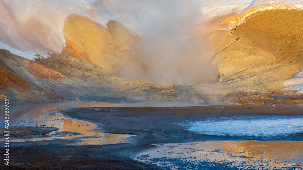 Stunning colors of iceland: geothermal area in winter