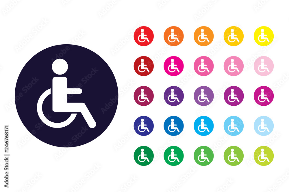 Disabled people sign icon. Disabled people color symbol. Disabled people sign icon. Disabled people color symbol.