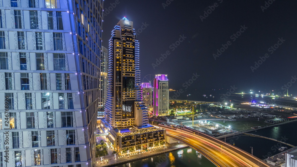 JBR and Dubai marina aerial night timelapse JBR and Dubai marina aerial night timelapse
