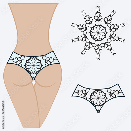 Fashionable design of women's swimming trunks. vector illustration. with a circular floral pattern