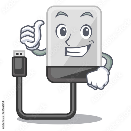 Thumbs up hasrd cartoon drive on wooden table