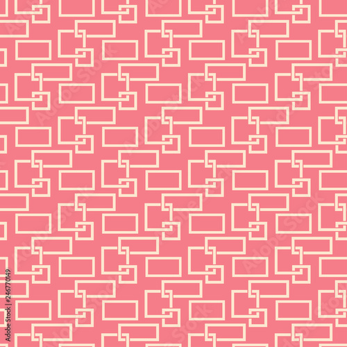 Geometric seamless pattern. Beige sqaure print on pink background © Liudmyla