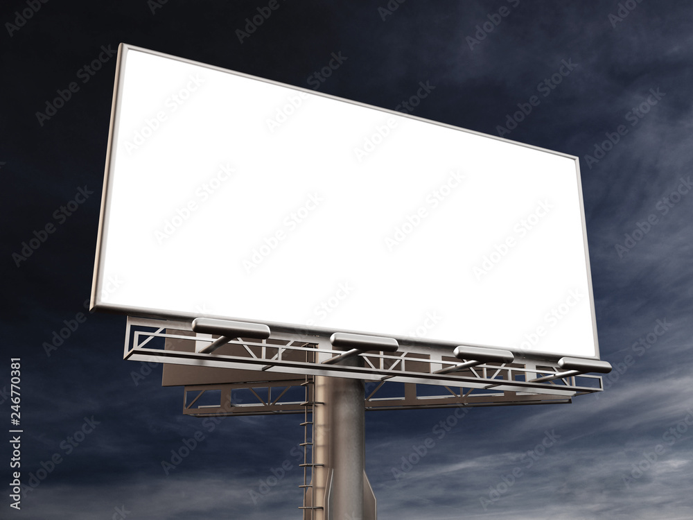 Obraz premium 3D rendering of blank billboard (empty advertisement) with city background. Empty mockup template.