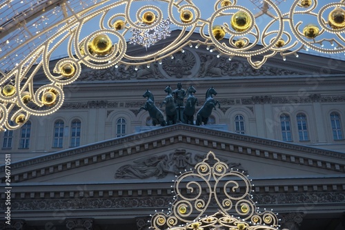 Christmas illumination at the facade of the Bolshoi theatre