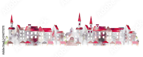 水彩画風の町並み