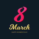 International women's day poster. 8 number 3d illustration on a dark background. Vector greeting card.