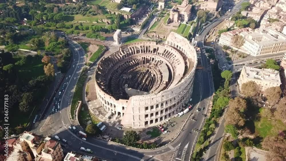 Aerial drone view video of iconic ancient Arena of Colosseum, also ...