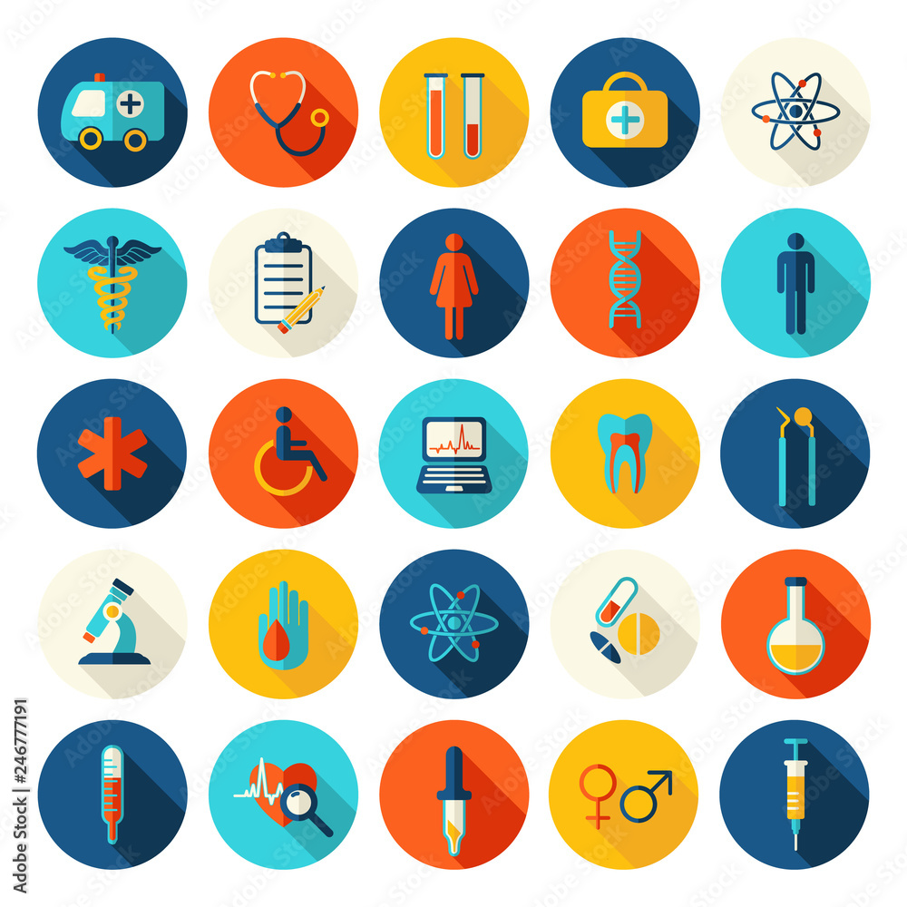 Vector medicine and health design modern flat icons. Medical flat style symbols. Vector medicine and health design modern flat icons. Medical flat style symbols.