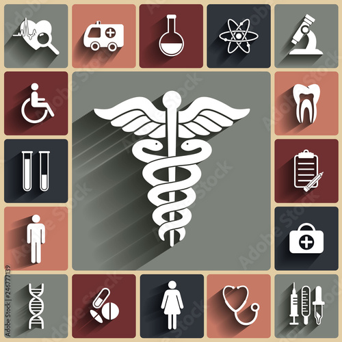 Vector medicine and health design modern flat icons. Medical  flat style symbols.