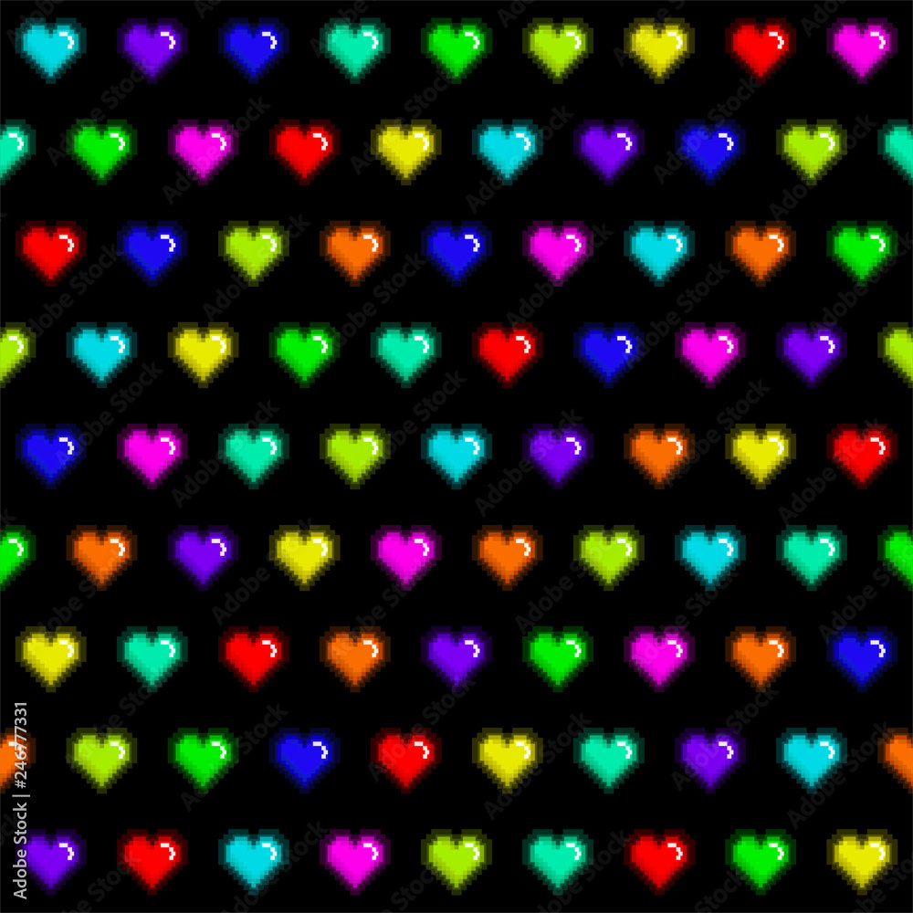 pixel heart in black background flat vector illustration icon