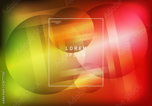 Geometric light background of red and green hues with the silhouette of stripes and a set of circles.