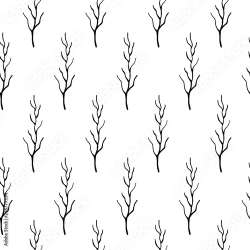 Abstract branch background with hand drawn branches. Cute trendy black and white branch background. Seamless monochrome branch background for fabric  wallpapers  wrapping paper  cards and web.