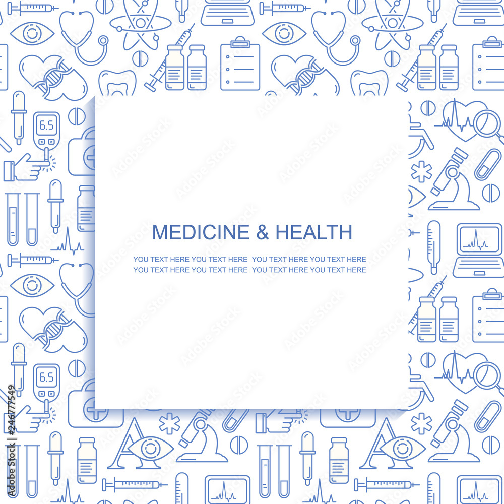 Vector medicine and health design seamless pattern with modern linear icons. Medical background with line style symbols. Vector medicine and health design seamless pattern with modern linear icons. Medical background with line style symbols.
