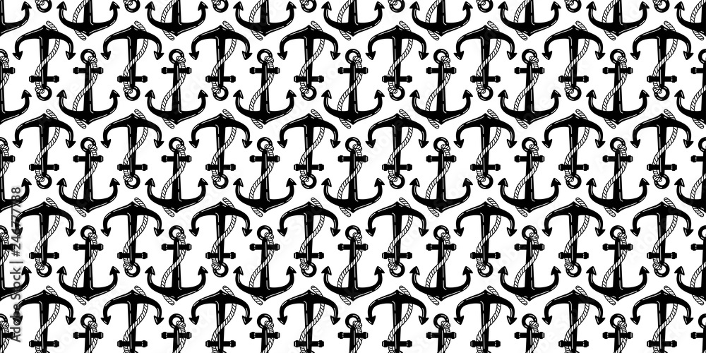 Anchor seamless pattern vector boat rope isolated pirate helm scarf Nautical maritime ocean sea repeat wallpaper tile background illustration