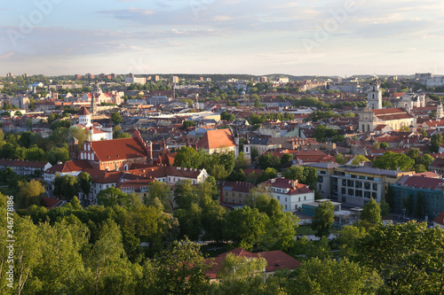 Beautiful summer cityscape panorama of Vilnius old town, taken from the Gediminas hill